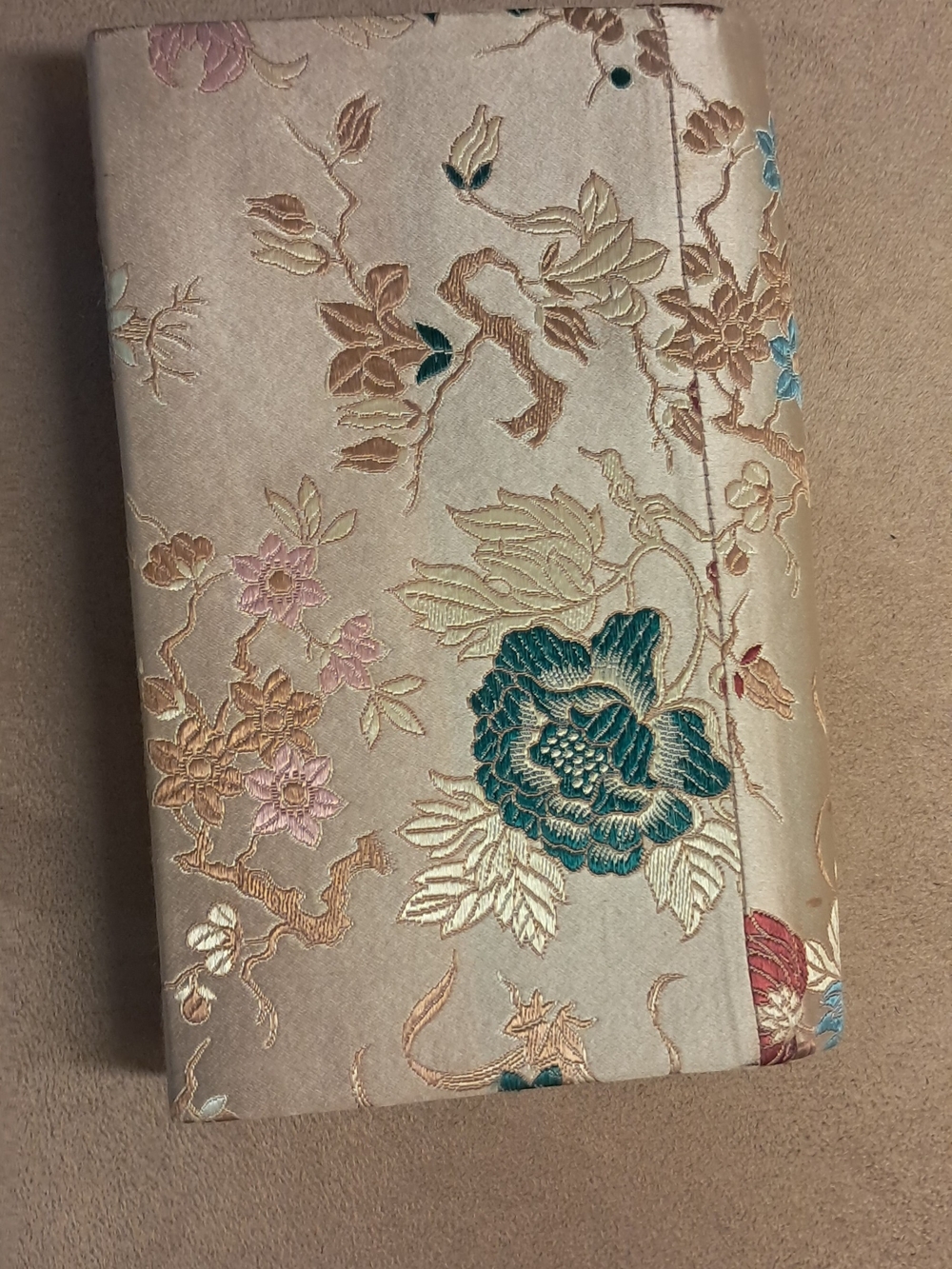Embroidered Satin Floral Clutch - Ivory with Teal & Pastel Accents